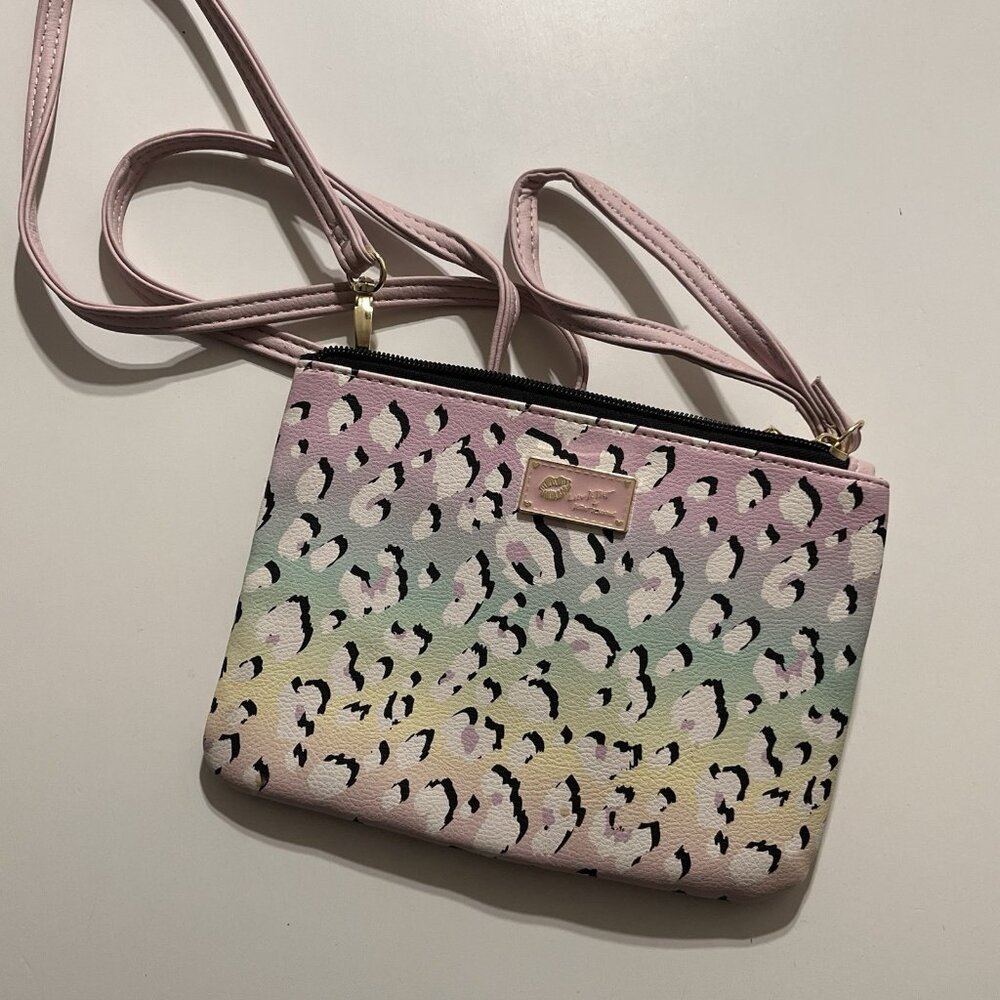 Betsey Johnson Pink And Yellow Cluth/ Crossbody Perforated Design